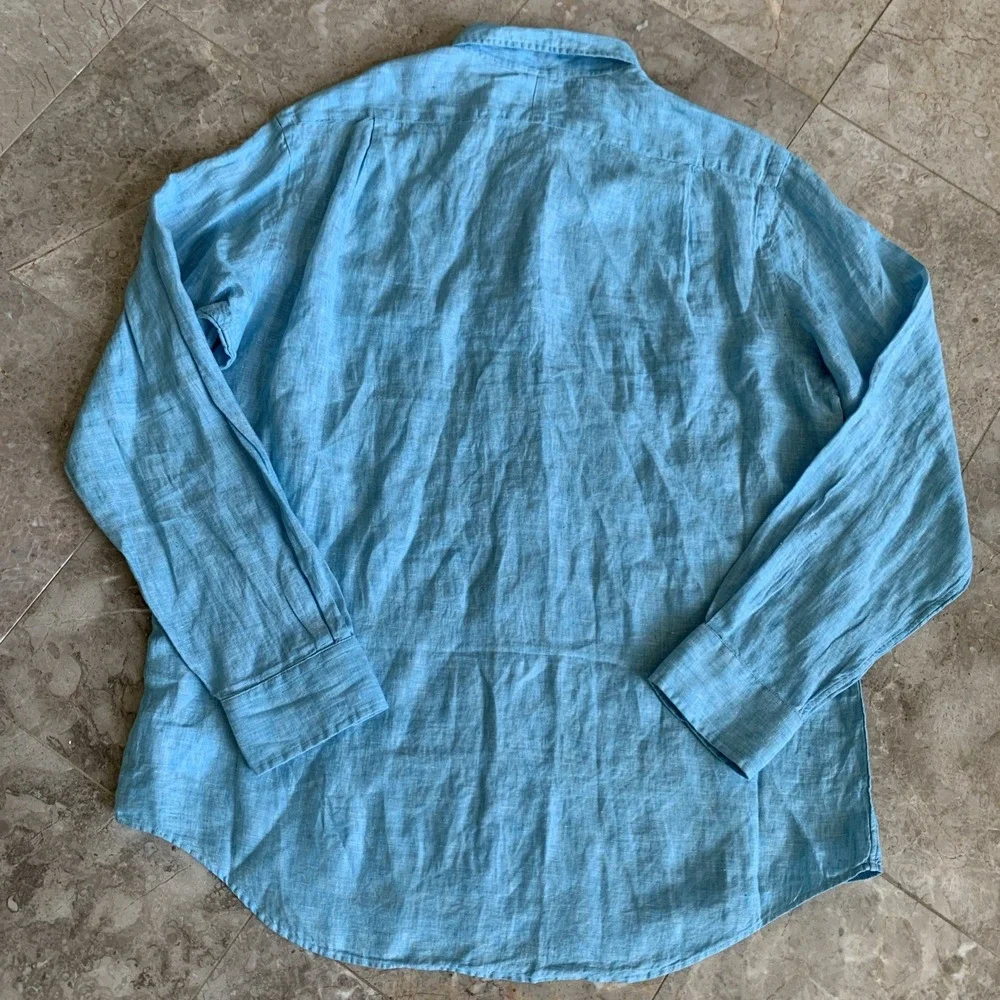 Polo Ralph Lauren 100% Linen Blue Long Sleeve Shirt Classic Fit Men's Size XL